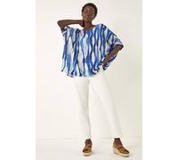 Roman Originals Swirl Print Button Back Top for Women UK - Ladies Everyday Holiday Spring Summer Round Neckline Comfy Soft Evening Vacation Work Party - Blue Abstract - Size 20