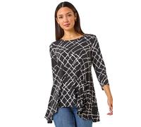 Roman Abstract Check Print Asymmetric Tunic In Black Black 14