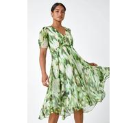 Roman Women's Abstract Chiffon Hanky Hem Asymmetric Dress in Green | Size: 10 Roman Green 10