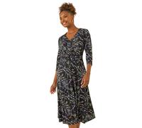 Roman Abstract Crossover Stretch Midi Dress In Black Black 18