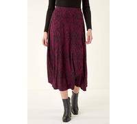 Roman Originals Jersey Skirt for Women UK - Ladies Midi Maxi Floral Animal Print Autumn Winter Swing Smart Casual Office Cocktail Party Going Out Evening Holiday Cruise - Wine - Size 20
