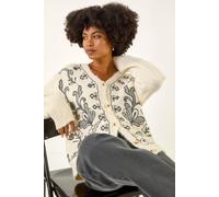 Roman Abstract Embroidered Cardigan In Ivory Ivory One Size