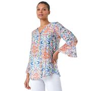 Roman Abstract Floral Frill Sleeve Top In Blue Blue 18