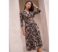 Roman Abstract Floral Midi Wrap Dress Taupe