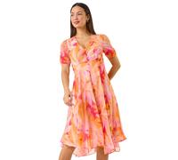 Roman Abstract Floral Print Hanky Hem Dress In Orange Orange 10