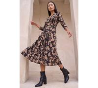Roman Women's Abstract Floral Print Wrap Midi Dress in Taupe | Size: 16