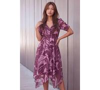 Roman Women's Abstract Hanky Hem Dress in Plum | Size: 10