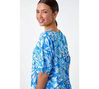 Roman Originals Abstract Leaf Print Button Back Top for Women UK - Ladies Everyday Holiday Spring Summer V-Neckline Comfy Soft Evening Vacation Work Party - Turquoise - Size 12