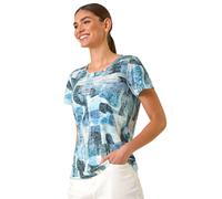 Roman Abstract Leaf Print Diamante Tee In Blue Blue 20