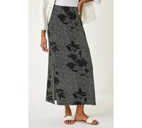 Roman Women's Abstract Leaf Print Maxi Skirt in Charcoal | Size: 14 Roman Charcoal 14