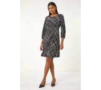 Roman Women Gathered Chest Dress Ladies Stretchy Fit & Flare Swing Tea A Line Skater Knee Length Long Sleeve Midi Smart Casual Work Going Out Cocktail Party - Chocolate - Size 18