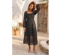 Roman Women's Abstract Polka Dot Shirred Midi Dress in Black | Size: 10 Roman Black 10