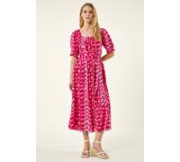 Roman Abstract Print Belted Dress In Fuchsia Fuchsia 12