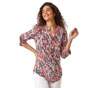 Roman Abstract Print Burnout V-Neck Shirt In Red Red 20