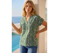 Roman Originals V-Neck Top for Women UK - Ladies Buttoned Short Sleeve Blouse Shirt T-Shirt Everyday Holiday Summer Casual Smart Office Work Casualwear Leisure Party Khaki