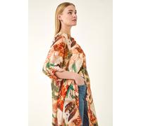 Roman Women's Abstract Print Button Longline Blouse in Orange | Size: 12 Roman Orange 12