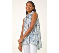Roman Women's Abstract Print Button Shirt in Blue | Size: 12 Roman Blue 12