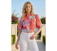 Roman Abstract Print Button Up Blouse In Orange Orange