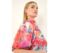 Roman Abstract Print Buttoned Blouse In Orange Orange 10