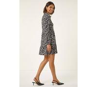 Roman Originals Abstract Print Buttoned Stretch Dress for Women UK - Ladies Everyday Autumn Winter Stand Neckline Comfy Soft Evening Vacation Work Party Night Out - Black - Size 12