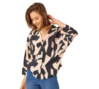 Roman Originals Abstract Print Collared Blouse for Women UK - Ladies Everyday Holiday Spring Summer V Neckline 3/4 Length Sleeves Comfy Soft Evening Vacation Work Party - Black - Size 20