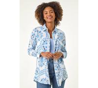 Roman Originals Shirt for Women Ladies Cotton Blouse Button Through Tunic Printed Top Work Long Sleeve Smart Casual Going Out Work Office V Neck Everyday Evening Event - Light Blue - Size 16