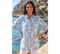 Roman Shirt for Women Ladies Cotton Blouse Button Through Tunic Printed Top Work Long Sleeve Smart Casual Going Out Work Office V Neck Everyday Evening Event - Light Blue - Size 12