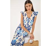 Roman Abstract Print Frill Detail Midi Dress In Navy Navy 20