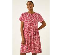 Roman Originals Abstract Print Jersey Dress for Women UK - Ladies Everyday Holiday Spring Summer Round Neckline Comfy Soft Evening Vacation Work Party - Red - Size 10