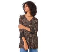 Roman Abstract Print Lace Detail Tunic Top In Black Black 10