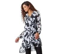 Roman Abstract Print Longline Blouse for Women UK - Ladies Autumn Everyday Winter Holiday Long Sleeve Soft Button Down Comfy All Over Print Top Desk to Dinner Shirts - Ivory - Size 12