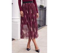 Roman Women's Abstract Print Mesh Overlay Skirt in Dark Red | Size: 14