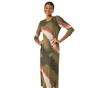 Roman Abstract Print Mesh Stretch Midi Dress In Khaki Khaki 18