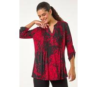 Roman Abstract Print Pintuck Shirt In Red Red 10