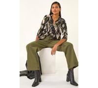 Roman Abstract Print Pintuck Stretch Top In Black Black 18