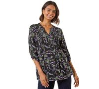 Roman Abstract Print Pintuck Stretch Top In Lime Lime 18
