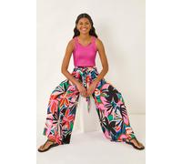 Roman Originals Abstract Print Pocket Palazzo Trouser for Women UK - Ladies Everyday Holiday Spring Summer Comfy Soft Evening Vacation Work Party - Pink - Size 18