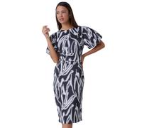 Roman Abstract Print Ruched Stretch Dress for Women UK - Ladies Autumn Everyday Winter Holiday Round Neckline Comfy Short Sleeve Soft Pleat Detail Frock Dinner Date Gowns - Black - Size 14
