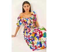 Roman Abstract Print Shirred Midi Dress Multi 12