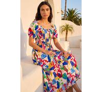 Roman Women's Abstract Print Shirred Midi Dress | Size: 16 Roman Multicolor 16