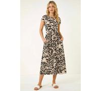 Roman Abstract Print Stretch Midi Dress In Stone Stone 12