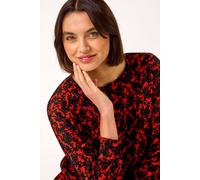 Roman Originals Blouson Top for Women UK Ladies Drop Shoulder Long Sleeve Jersey Stretchy Oversized Casual Office Jumper Soft Everyday Sweater Lounge Sweatshirt Blouses - Orange Noir - Size 20