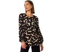 Roman Abstract Print Textured Top In Black Black 10