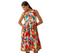 Roman Abstract Print Tiered Midi Dress Multi 16