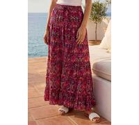 Roman Originals Gypsy Maxi Skirt for Women UK Ladies Tiered Bohemian Long Ankle Length Cotton Elasticated Waistband High Waist Monochrome Lounge Lightweight Holiday - Noir Abstract - Size 10