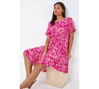 Roman Originals Smock Dress for Women UK Ladies Swing A Line Tiered Pocket Slouch Summer Spring Everyday Evening Work Holiday Short Sleeve Smart Casual Beach Lightweight Shift - Pink - Size 14