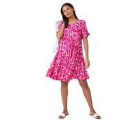 Roman Originals Smock Dress for Women UK Ladies Swing A Line Tiered Pocket Slouch Summer Spring Everyday Evening Work Holiday Short Sleeve Smart Casual Beach Lightweight Shift - Pink - Size 18