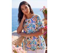 Roman Originals Abstract Print Tunic Top for Women UK - Ladies Everyday Holiday Spring Summer Round Neckline Comfy Soft Evening Vacation Work Party - Blue - Size 14