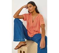 Roman Abstract Print Tunic Top In Orange Orange 20