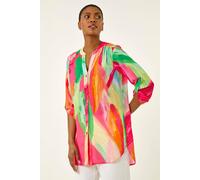 Roman Women's Abstract Print V-Neck Button Blouse in Pink | Size: 10 Roman Pink 10